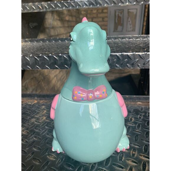 Vintage Kitsch Cute Candy Dapper Dragon Cookie Jar Bowtie Green Pink *Scratched* - Picture 11 of 13